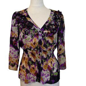 NY Collection Womens Blouse Empire Ruche Ruffle Bloomcore Dark Fairy Grunge Chic